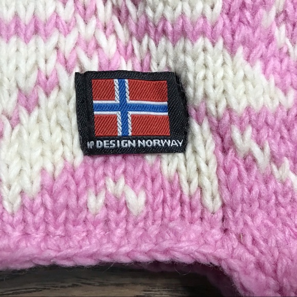 KP DESIGNS NORWAY Pink wool fleece lined hat - Picture 3 of 5